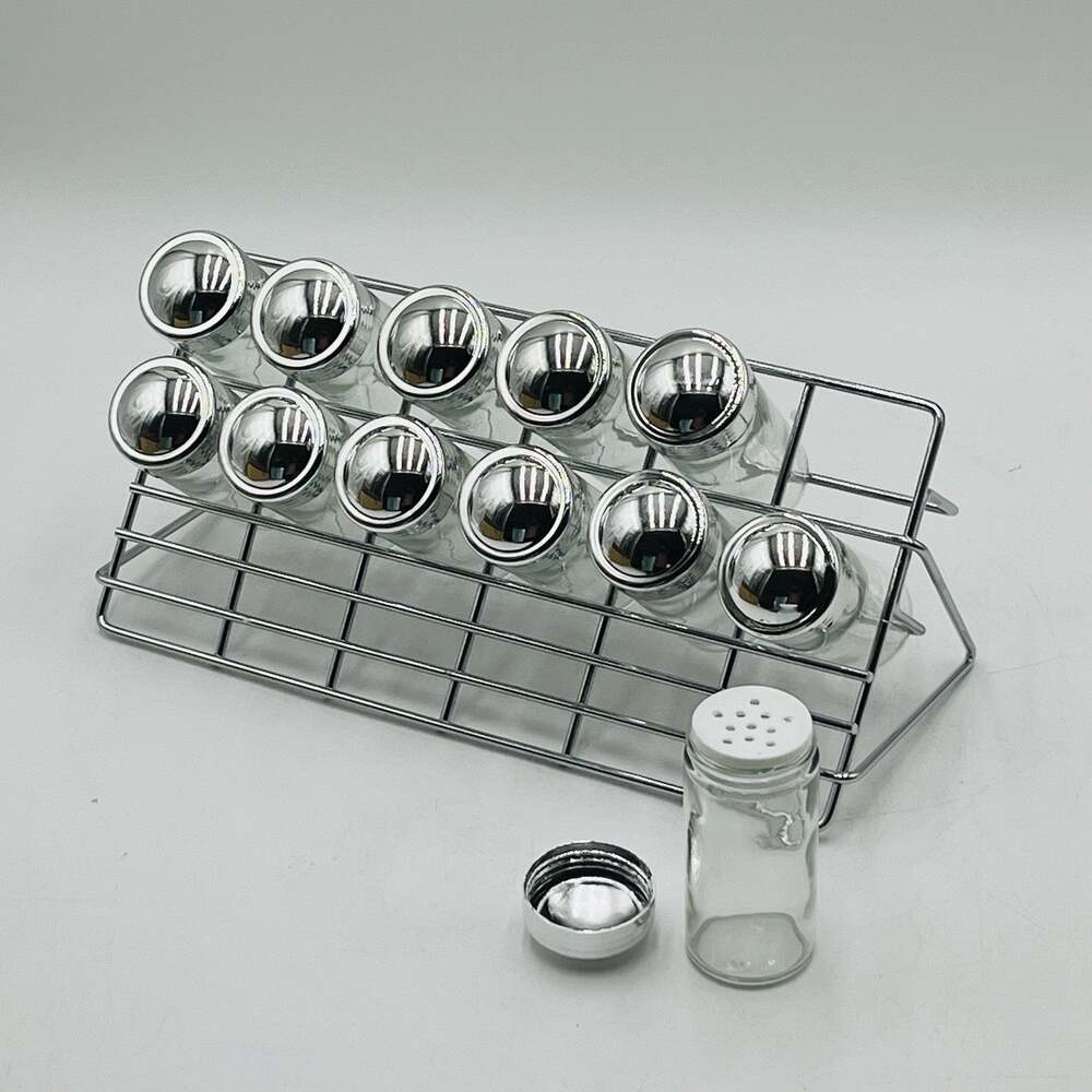 Kitchen Concepts Himark 12 Glass Jar Chrome Spice Rack Set 05-4918 Open Box